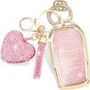 for Toyota Key Fob Cover with Heart Keychain for Women, Compatible with 2025 Camry 2019-2024 Venza, RAV4 Prime, Land Cruiser, Fortuner, Grand Highlander, Corolla Protector (4 Buttons-Pink)