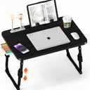 Laptop Desk for Bed Height Adjustable, Lap Bed Table with USB/Storage Drawer/Cup Holder/Tablet Stand/Book Shelf, Foldable Breakfast Tray Portable for Reading Writing, Sofa & Floor, Black, 23.6" x15.7"