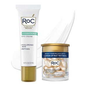 RoC Multi Correxion Hyaluronic Acid Anti Aging Under Eye Cream for Puffiness & Dark Circles (.5 OZ) + RoC Retinol Capsules (7 CT), Skin Care Routine, Fragrance & Paraben Free for Women and Men 