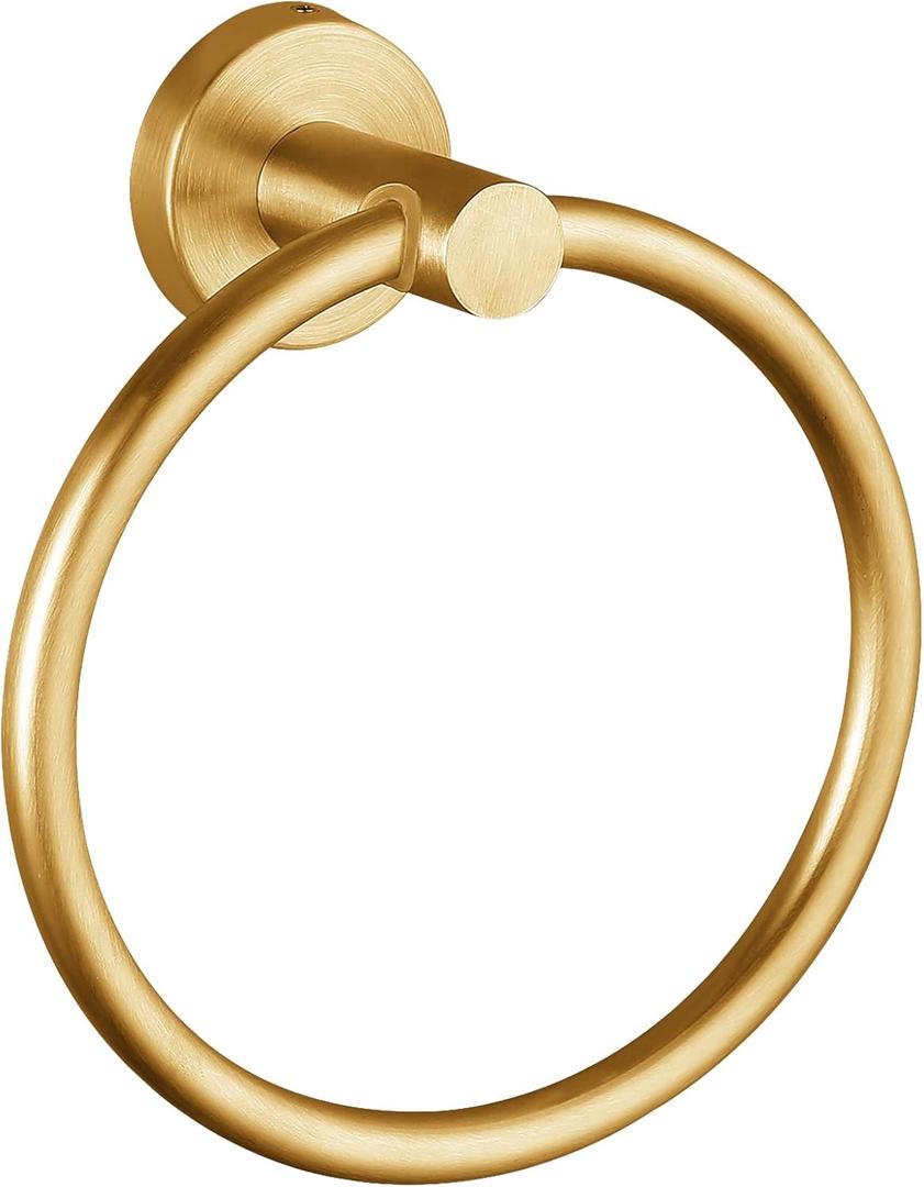 Towel Ring, Bathroom Hardware Accessories, Wall-Mounted Towel Ring, Simple Round Stainless Steel Towel Rack, for Bathroom and Kitchen (Gold) (1 Pack)