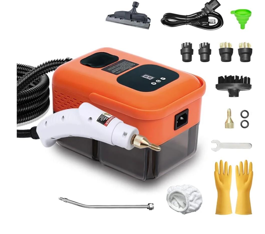 Heavy Duty Handheld Steam Cleaner, 15s Heat-Up, 9-Level Adjustable 2500W Pressurized Steamer for Cleaning with 14 Accessories, Multipurpose Portable Steam Cleanr for Home, Car, Grease, Grout（Orange）