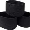 CubesLand Black Woven Baskets for Shelves Storage,Cube Shelf Closet, Set 3,Long-lasting &Skin-friendly Toy Storage Bin,Stylish Room Decor Basket,Cotton Rope Basket