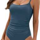 Eomenie Women's One Piece Swimsuits Tummy Control Ruched Bathing Suit 1 Piece Swimwear (XX-Large, Steel Blue)