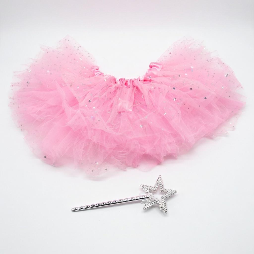 Girls Pink Fluffy Skirt with Light Up Wand