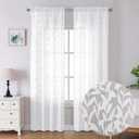 Lecloud Leia Bedroom White Sheer Curtains 96 Inches Long 2 Panels, Burnout Texture Patio Door/French Door Curtain Dual Rod Pockets, Farmhouse Leaves Living Room Drapes Window Treatment, 38W x 96L