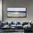 Yuaxker Ocean Wall Art Blue and White Wall Decor Framed Aesthetic Artwork Wall Hanging Canvas Painting for Living Room Bedroom Dining Room Office Home Decor 24x48 Inch