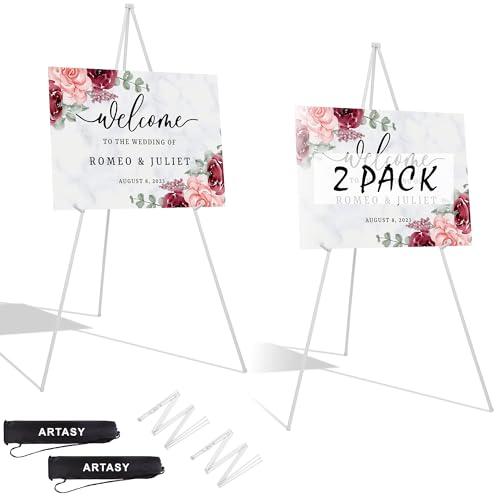 ARTASY 63" Easel Stand for Wedding Signs, Posters, Portable Artist Easel for Painting Canvas, Tripod for Home and Office, Supports 5 lbs-White 1/Pack