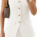 ZESICA Women's 2025 Summer Casual Sleeveless Suit Vest Square Neck Button Down Work Business Blazer Vests Waistcoat (Medium, Ivory)