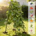 50"x17" Heavy Duty Metal Garden Trellis - Rust-Proof A-Frame Cucumber Trellis with High-Density Rhombus SteelGrats for Climbing Plants, Tomatoes & Raised Beds, Outdoor Use (1 Pack)