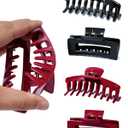 HOKEMP 4 Pack Silicone Hair Claw Clips for Women - Flexible Large Durable Hairclips for Thin Thick Curly Hair, Non-Slip Strong Grip Hair Claws for All Hair Types (Black/Red)