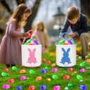 2 Pack Easter Eggs Baskets for Kids,Canvas Personalized Easter Bunny Baskets Bucket Tote Gifts Bags with Rabbit Tail for Girls Boys Easter Eggs Hunt Easter Party Favors Decorations Toy (Blue+pink Classic)