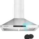 AMZCHEF Wall Mount Range Hood 30 inch: 1050 CFM Stainless Steel Kitchen Stove Vent Hood with 3 Speed Exhaust Fan, Touch/Remote/Gesture Control Kitchen Exhaust Fan with Dishwasher-Safe Baffle Filters