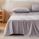 Linen Sheets Queen Size, Stonewashed Linen Cotton Blend Sheets with Slub Texture, Breathable & Soft Cotton Bedsheets, All-Season Comfort, 4 Pieces, Gray