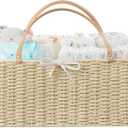 HBlife Large Baby Diaper Caddy Organizer, Paper Rope Storage Baskets Nursery Bin with Removable Divider, Portable Car Organizer for Diapers, Baby Shower Gifts, Newborn Essentials Must Haves (Beige)