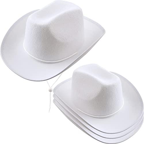 SGBETTER 4 Pack Cowboy Hat Felt Western Plain Cowboy Hat with Adjustable Drawstring for Kids Cowboy Theme Party Cosplay Dress-Up Stage Play Costume Accessories (White)