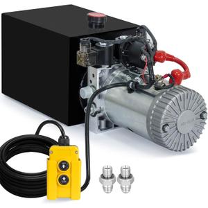 DC HOUSE Electric Hydraulic Pump Unit Metal Reservoir for Dump Trailer (Double Acting 10 Quart)