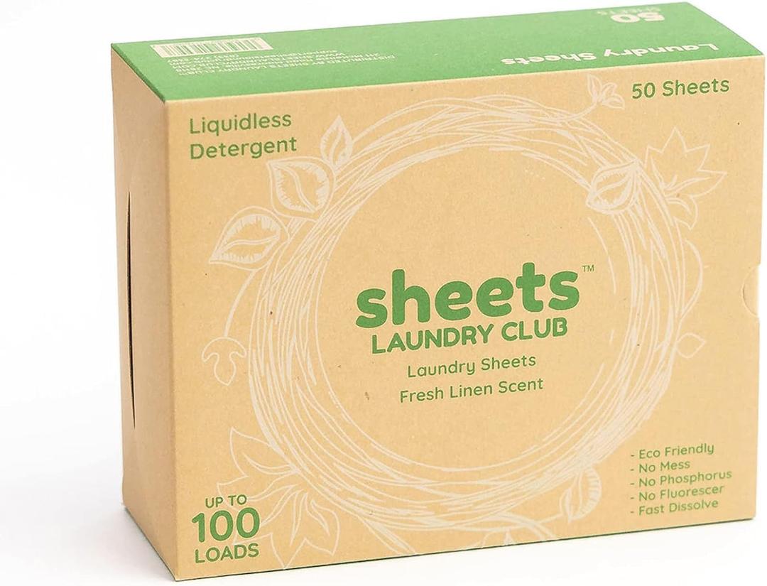 Sheets Laundry Club Laundry Detergent Sheets, 100 Loads - Fresh Linen Scent, Eco-Friendly, Quick-Dissolving Formula, Hypoallergenic, Septic Safe, Plastic-Free Packaging - 50 Sheets