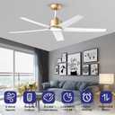 ocioc 52 inch Ceiling Fans with Lights and Remote Control Ultra Quiet DC Motor 3 Color Temperatures Modern Ceiling Fan for Bedroom Kitchen Indoor Covered Outdoor Gold