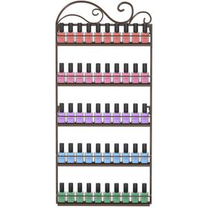 ERYTLLY Wall Mounted Nail Polish Rack, Rectangle Nail Storage Organizer, Salon Shelf Organizer (Brown)