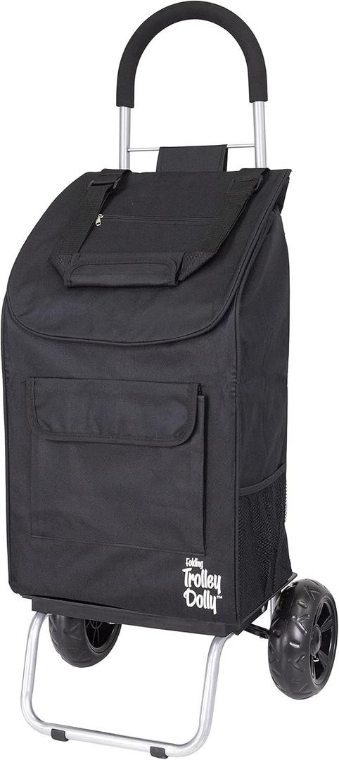 dbest products Trolley Dolly Black Foldable Shopping cart for Groceries with Wheels and Removable Bag and Rolling Personal Handtruck Standard