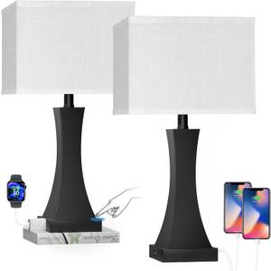 Set of 2 Touch Control Table Lamps 21.6" 3-Way Dimmable Bedside Nightstand Lamp with Type C/USB Charging Port & Outlet Desk Lamp for Living Room Bedroom Office and Hotel Bulb Included