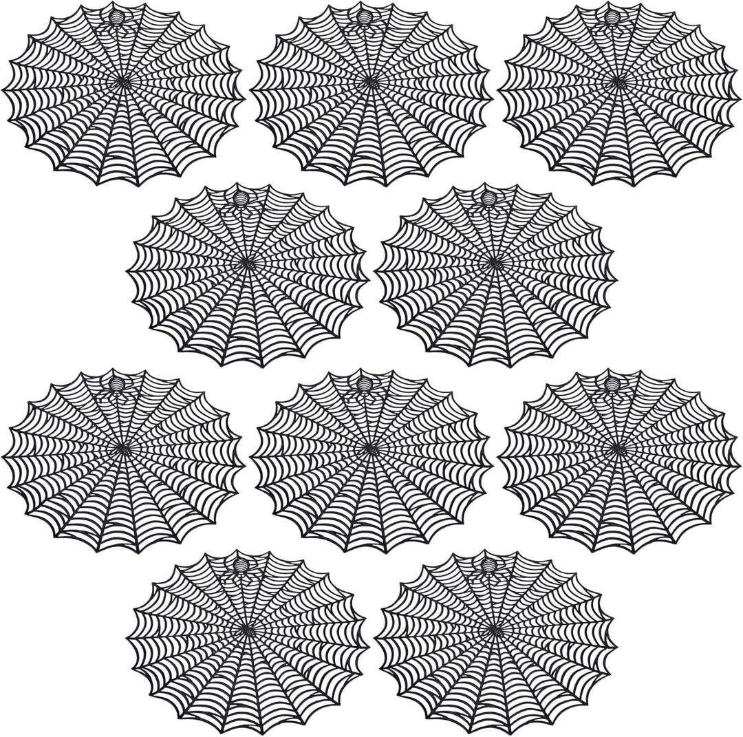 Watayo 10 Pcs Halloween Spider Web Placemats- 15 Inch Heat Insulation Halloween Placemats Spider Web Table Mats- Hollow Out Spiderweb Coasters Placemat for Dining Table Holiday Decoration