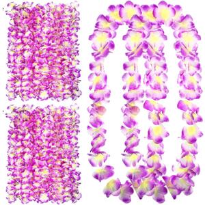Set of 36 Hawaiian Leis Flower Lei Hawaiian Necklace Tropical Hawaii Luau Party Favors Decoration for Beach Birthday Graduation Kids Photo Prop, 41 Inches (Purple)