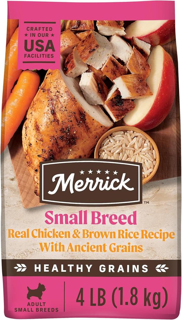 Merrick Healthy Grains Premium Dry Dog Food For Small Dogs, Wholesome and Natural Kibble, Small Breed Recipe - 4.0 lb. Bag (4 Pound (Pack of 1)), BB Date: 09/2026