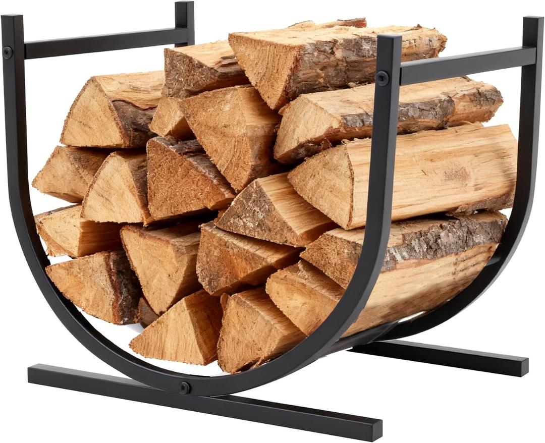 DUMOS 17 Inch Firewood Rack Holder, Heavy Duty Fire Logs Holder for Indoor Fireplace, Outdoor Metal Fire Wood Log Pile Storage Stacker Organizer, Patio Logs Stand Tool, Black