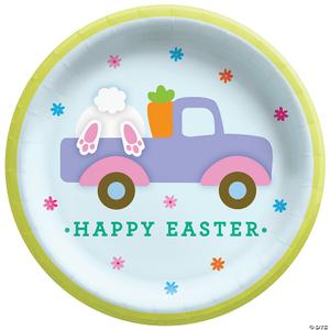 8 1/2" Pastel Happy Easter Disposable Round Paper Dinner Plates - Pack Of 12, 8 Plates Per Pack,  And Napkins Pack Of 16, 16 Napkins Per Pack