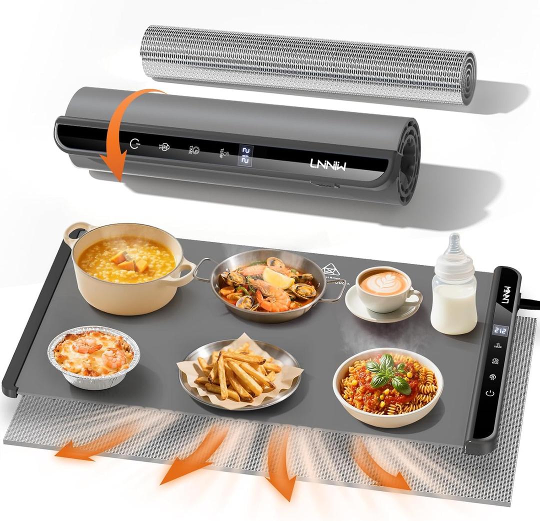 Food Warming Mat with Heat-Resistant Pad, 26X15 Inch, 6 Temperature & 6 Timer Settings, Child Lock Safety,Food Warmer Chafing Dishes for Buffet,Gatherings,Parties,Everyday Use