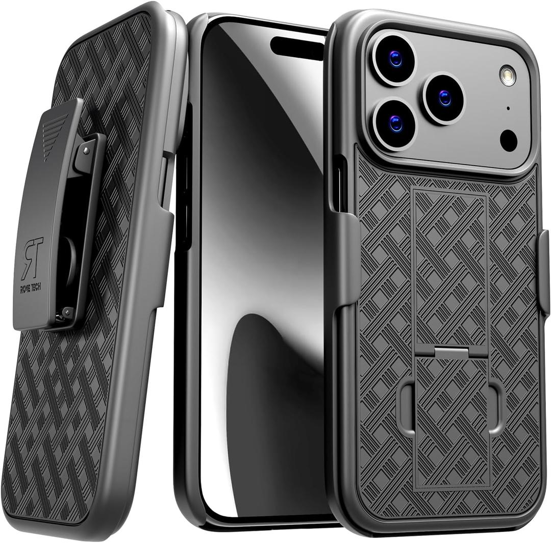 Compatible with iPhone 17 Pro Max Case with Belt Clip, Rugged Holster Cover with 360 Rotating Clip & Kickstand, Heavy Duty Shockproof Full Body Protective Case for Work, Outdoor, Travel, Construction