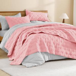 Litanika Oversized King Quilt Bedding Set,120x120Inch Super King Bright Pink Comforter Bedspreads Lightweight Bed Coverlets Boho Bedding Cover Decor All Season, 3 Pieces (1 Quilt, 2 Pillowcases)