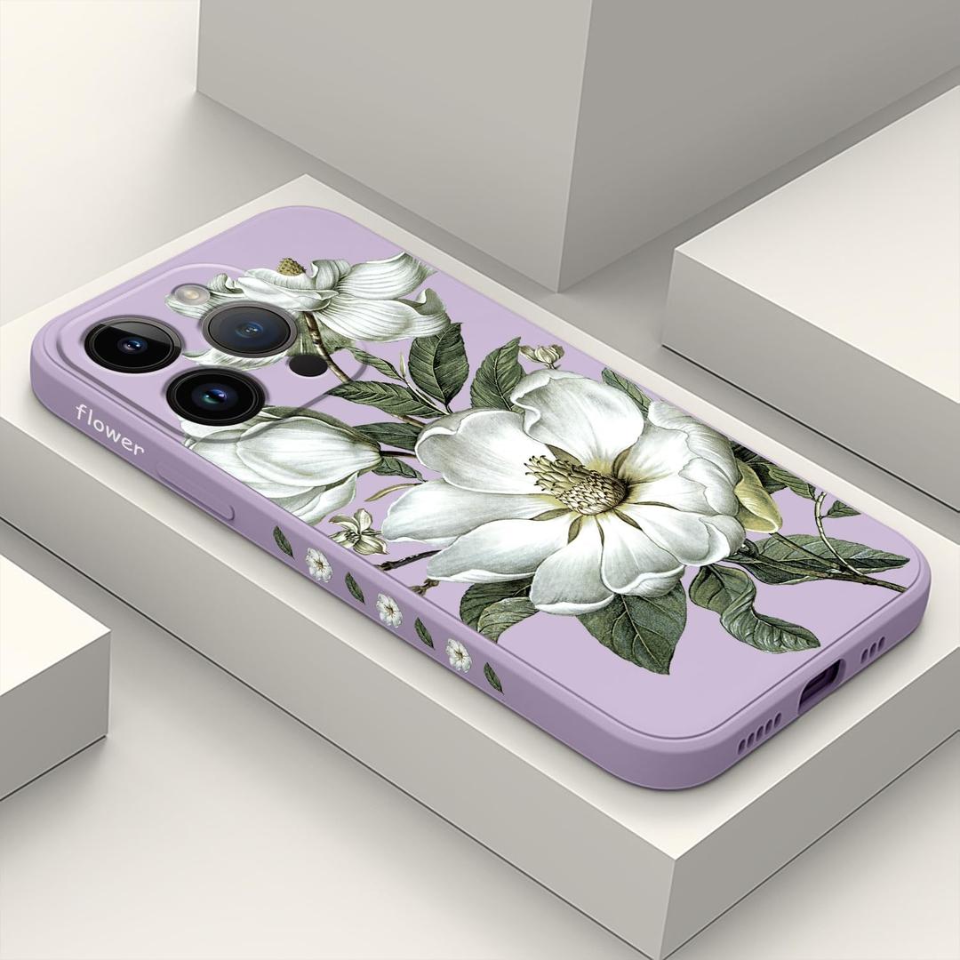 LEECG for iPhone 14 Pro Case Flower Creativity Pattern Design Soft Silicone Slim Shockproof Phone Cover for iPhone 14 Pro, 6.1 inch-Cotton Purple