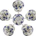 Piutouyar 6PCS Vintage Ceramic Cabinet KnobsFloral Hand Painted Ceramic Pumpkin Cupboard Pulls Knob Wardrobe Cabinet Drawer Door Handles, Blue and White Flower