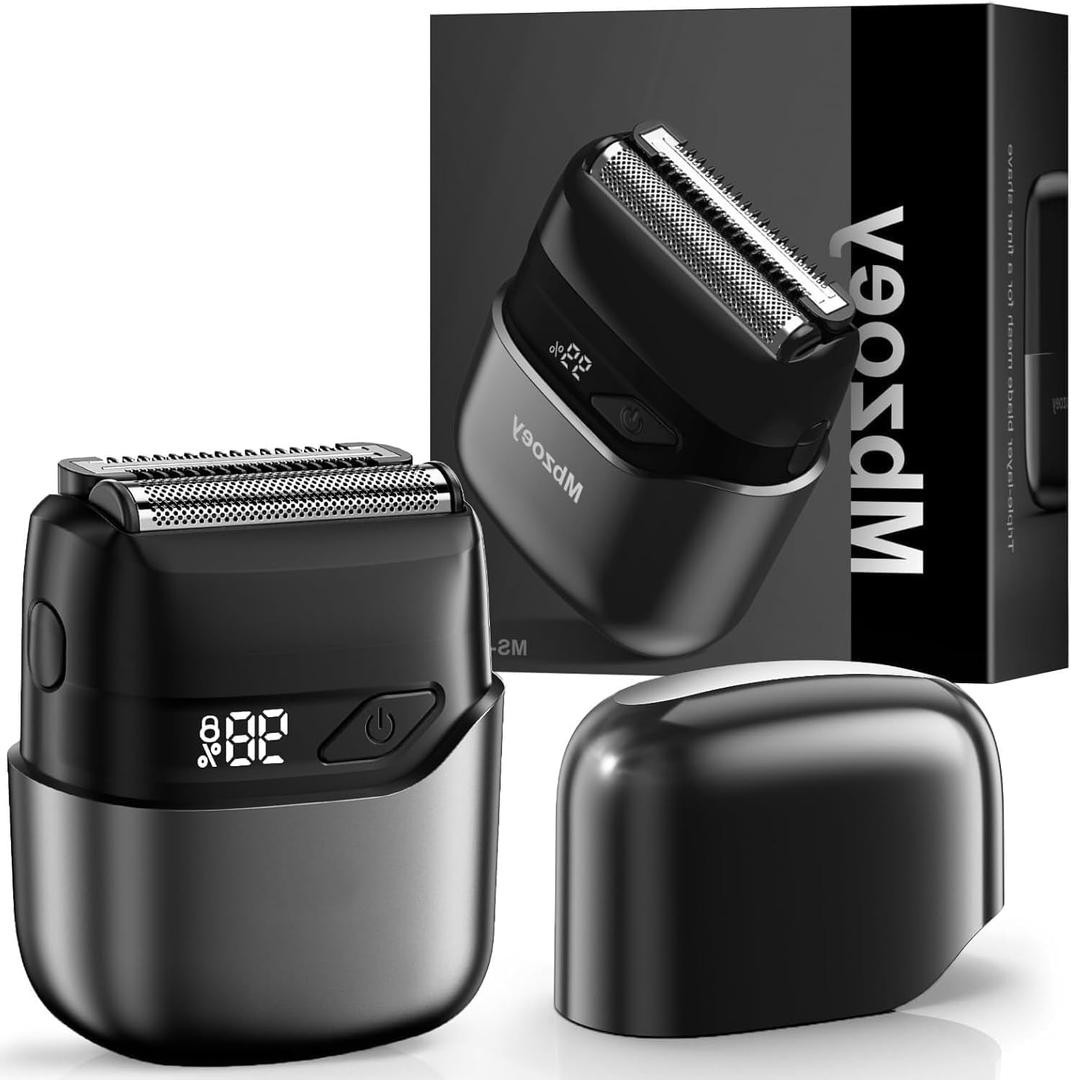 Mbzoey Electric Foil Shavers for Men: Mini Electric Razor for Face - IPX7 Waterproof Cordless Razor with LED Display & Fast Charge - Micro-Comb Technology & Precision Blades, Black