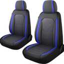 CAROMOP Premium PU Leather&Flannel Car Seat Covers 2 Front Set with Breathable Cloth,Universal Fit for Most Car Interior Covers-Sedan Truck SUV(Black/Blue)