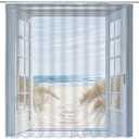 Ocean Beach Door Shower Curtain Tropical Hawaiian Scenery Sea Wave Coastal Landscape Nautical Sea Scenic Sand Blue Sky Summer Nautical Beachy Bathroom Decor Polyester Curtains with Hooks,70Wx70L