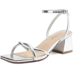 TEAIEUI Women's Sandals Strappy Heels for Women Dressy Open Square Toe Comfort Chunky Block Heel Dress Shoes for Prom Party Wedding. Size 9.