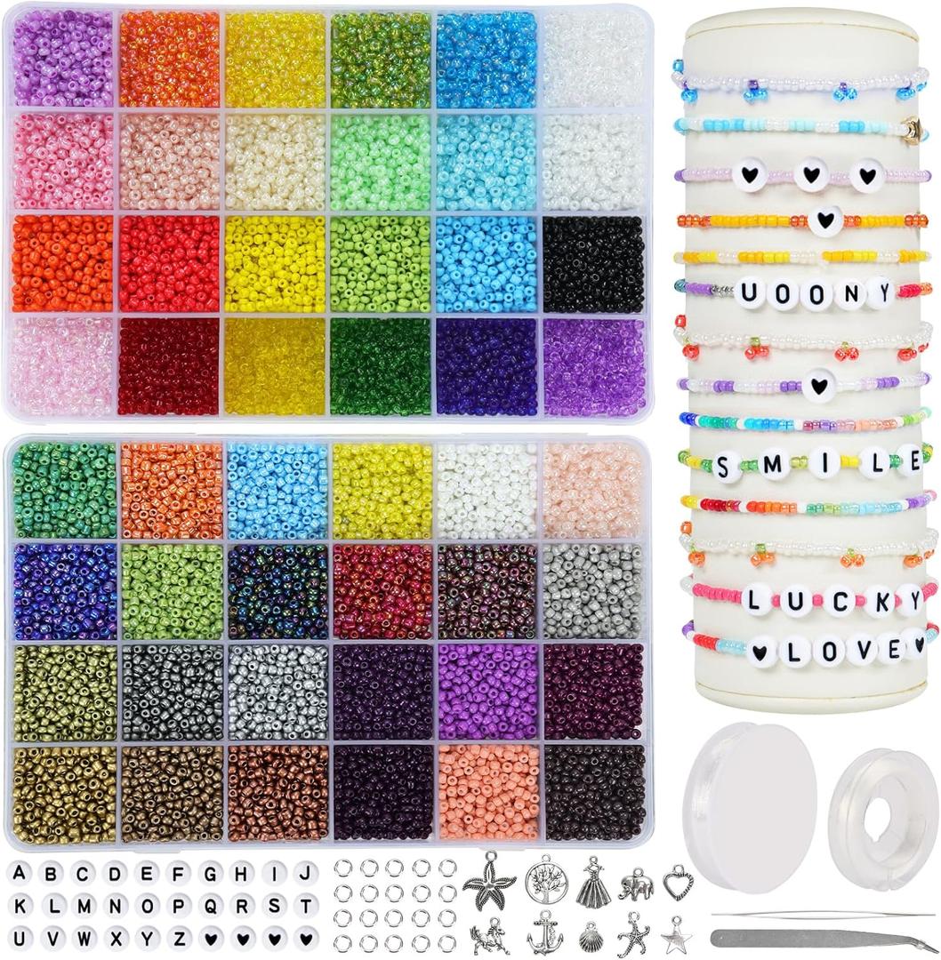 UOONY 16800pcs 48 Color Glass Seed Beads for Jewelry Making, 3mm Small Beads for DIY Projects