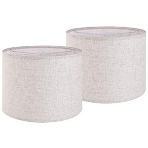 Set of 2 Drum Lampshades for Table, Floor & Bedside Lamps - 13 * 13 * 10 inch, Medium Beige Gray Shades - Natural Fabric Spider Fitter - Modern & Rustic Interiors - By GO&SO Assembly Required
