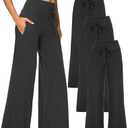 Showitty 1/3 Pack Women's Wide Leg Pants with Pockets, Casual Loose Pajama Palazzo Trousers Sweatpants for Yoga Lounge, Small