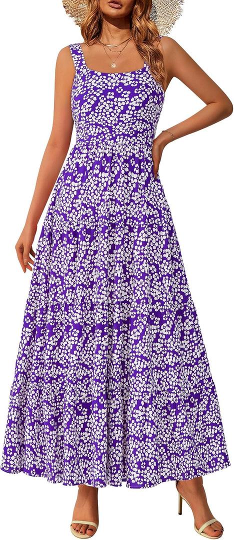 PRETTYGARDEN Womens 2026 Summer Dresses Fashion Clothing Floral Maxi Dress Ruffle Long Flowy Boho Beach Vacation Sundresses (Purple, L)