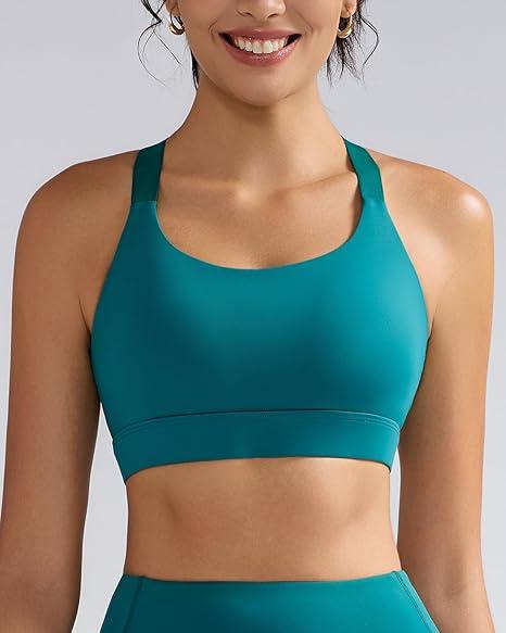 RUNNING GIRL Sports Bras for Women High Support, Adjustable Straps Criss-Cross Hook Back Sports Bras for Women with Sewn in Pads_WX3125_Storm Teal_XXL