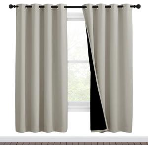 NICETOWN 100% Blackout Window Curtain Panels, Full Light Blocking Drapes with Black Liner for Nursery, 72-inch Drop Thermal Insulated Draperies (Natural, 2 Pieces, 46-inch Wide Per Panel)