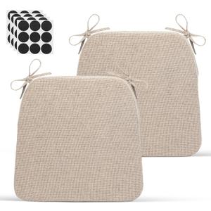 Chair Cushions for Dining Chairs - 17" x 16" x 2" D-Shaped Indoor Seat Cushions - Non Slip Chair Pads with Removable Ties and Washable Cover Set of 2 - Chair Leg Pads Included - Beige