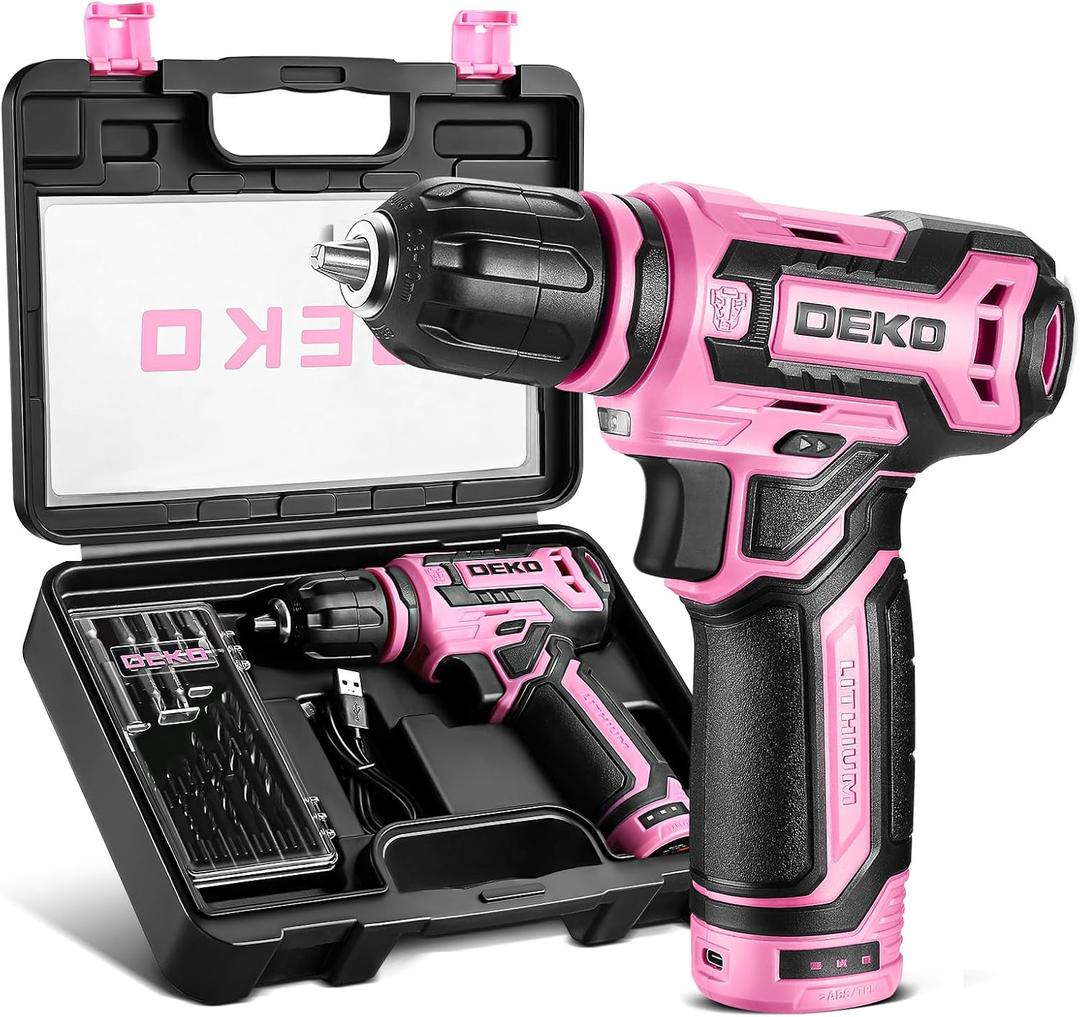 Cordless DrillDEKOPRO 12V Power Drill Set with Pink 800RPM Electric Drills with Tool Set Gift Box, Pink Drill Set for Women
