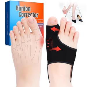 2PCS Bunion Corrector for Women & Men Big Toe Straightener with Splint & Anti Slip Gel Cushion Pads for Bunion Correction Hallux Valgus Pain Relief, Comfortable & Breathable for Day/Night Support, Washable