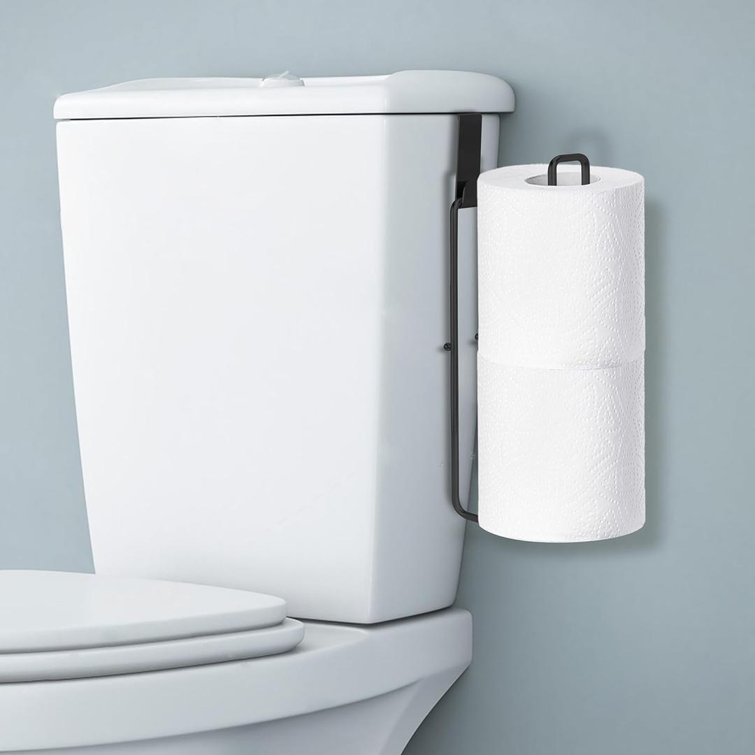 Black Toilet Paper Holder, Bathroom Toilet Paper Roll Holder with Reserve, Over The Tank Toilet Paper Holder with Storage, Bathroom Tissue Holder for 2 Rolls, 1PC