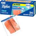 Ziploc Food Storage Quart Freezer Slider Bags, Power Shield Technology for More Durability, 34 count